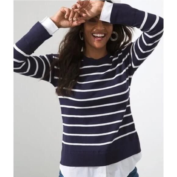 Chaser Vineyard Blue And White Striped Vent Open Back Crewneck Sweater Women's M - Picture 1 of 7